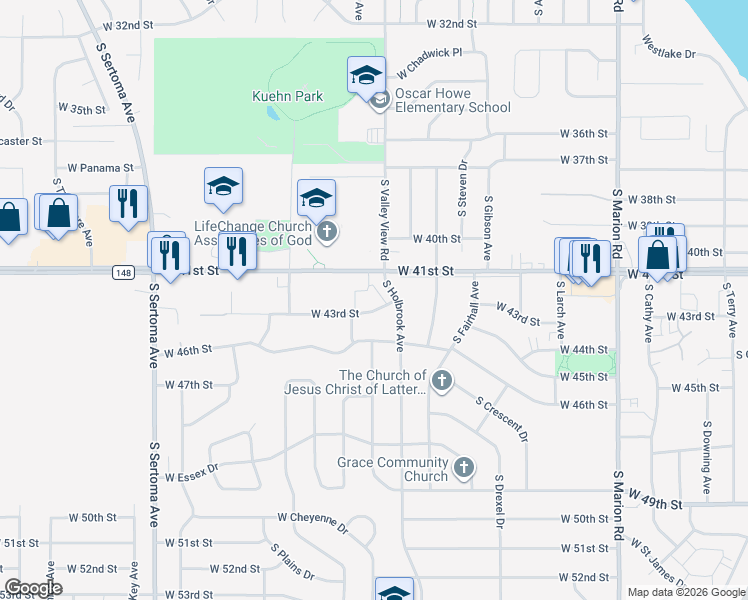 map of restaurants, bars, coffee shops, grocery stores, and more near 6000 West 43rd Street in Sioux Falls