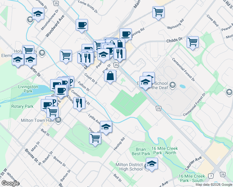 map of restaurants, bars, coffee shops, grocery stores, and more near 135 Ashbrook Court in Milton