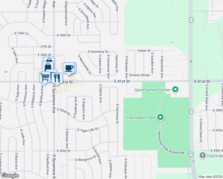 map of restaurants, bars, coffee shops, grocery stores, and more near 3312 South Fernwood Avenue in Sioux Falls