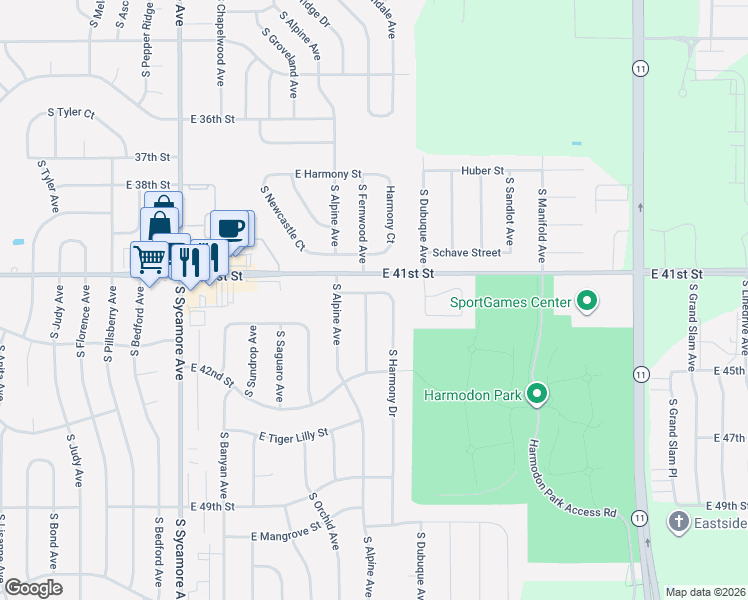 map of restaurants, bars, coffee shops, grocery stores, and more near 3312 South Fernwood Avenue in Sioux Falls