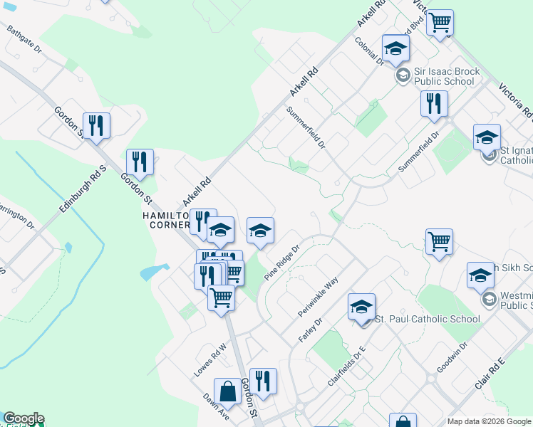map of restaurants, bars, coffee shops, grocery stores, and more near 34 Ridgeway Avenue in Guelph