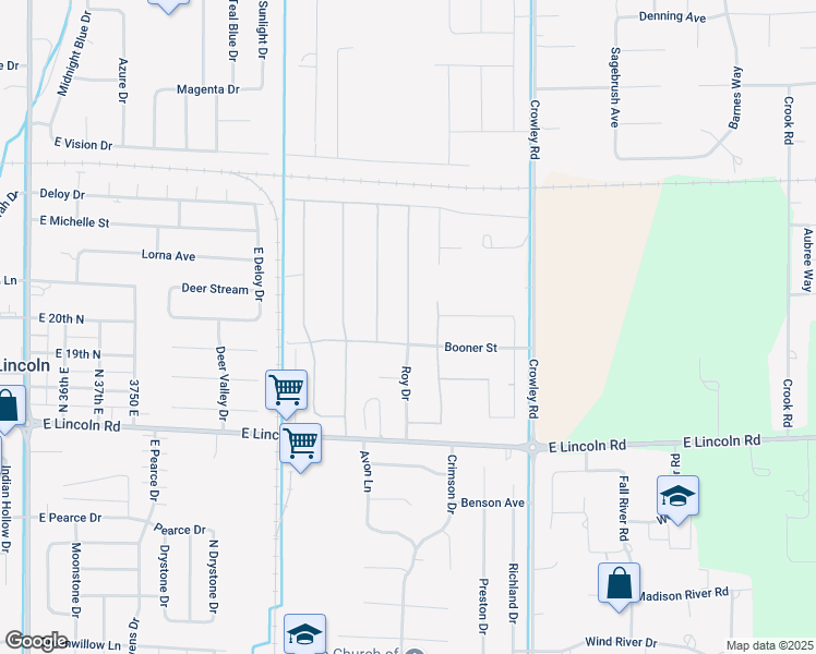 map of restaurants, bars, coffee shops, grocery stores, and more near Roy Drive in Idaho Falls