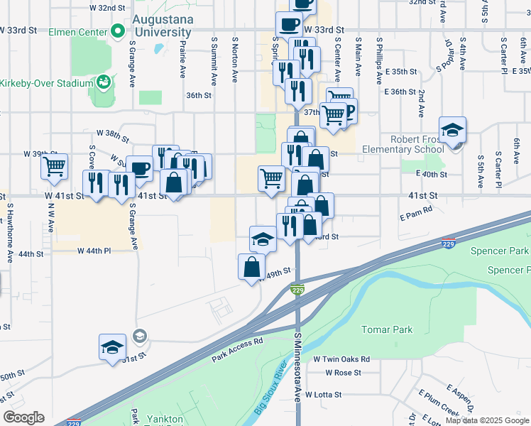 map of restaurants, bars, coffee shops, grocery stores, and more near 3400 South Duluth Avenue in Sioux Falls