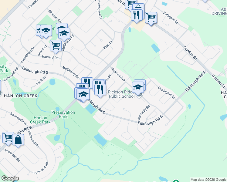 map of restaurants, bars, coffee shops, grocery stores, and more near in Guelph