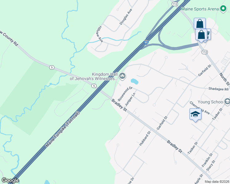 map of restaurants, bars, coffee shops, grocery stores, and more near 96 Shadagee Road in Saco