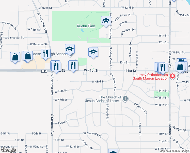 map of restaurants, bars, coffee shops, grocery stores, and more near 6205 West 43rd Street in Sioux Falls