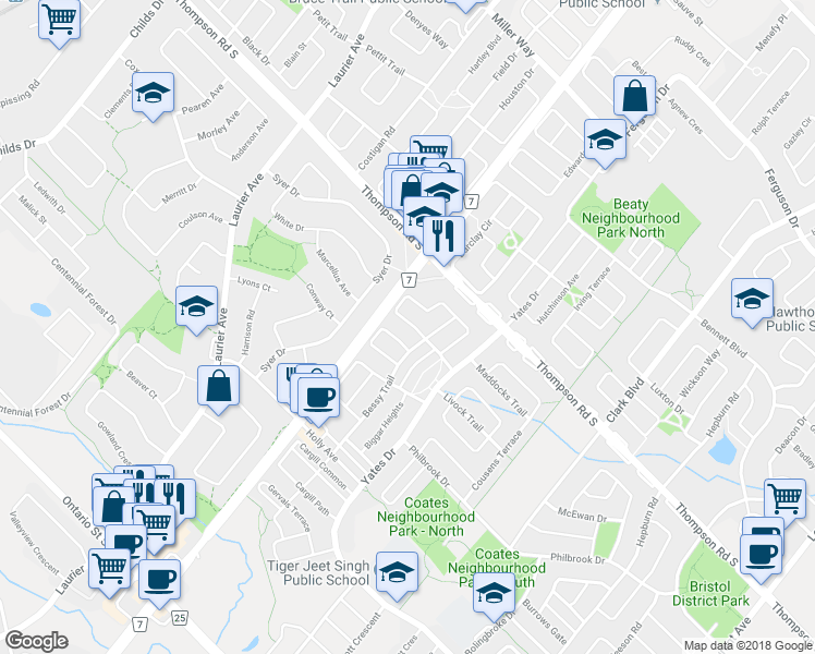 map of restaurants, bars, coffee shops, grocery stores, and more near 558 Hood Terrace in Milton