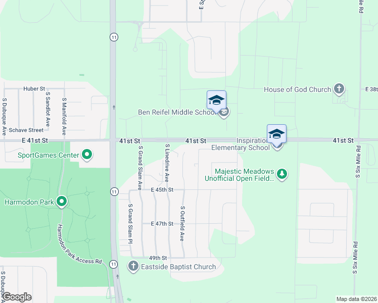 map of restaurants, bars, coffee shops, grocery stores, and more near 6401 East 41st Street in Sioux Falls