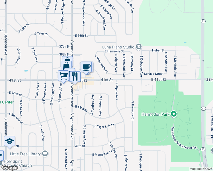 map of restaurants, bars, coffee shops, grocery stores, and more near 3201-3299 South Moonflower Avenue in Sioux Falls