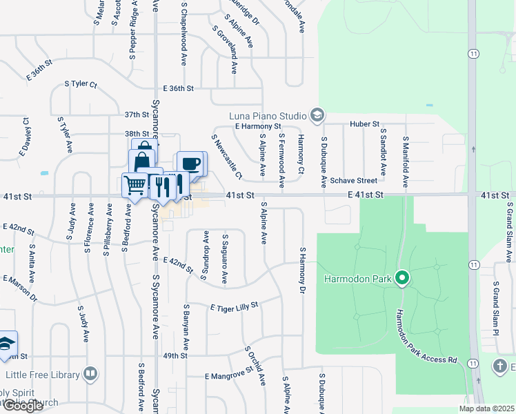 map of restaurants, bars, coffee shops, grocery stores, and more near 4913 East 41st Street in Sioux Falls