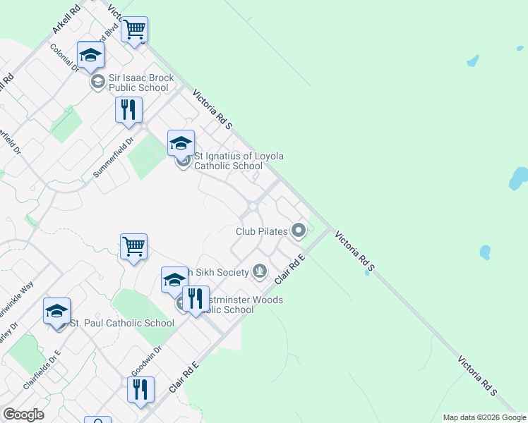 map of restaurants, bars, coffee shops, grocery stores, and more near 269 Goodwin Drive in Guelph
