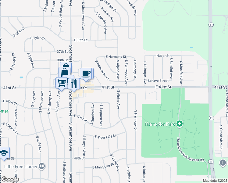 map of restaurants, bars, coffee shops, grocery stores, and more near 4601 East 41st Street in Sioux Falls