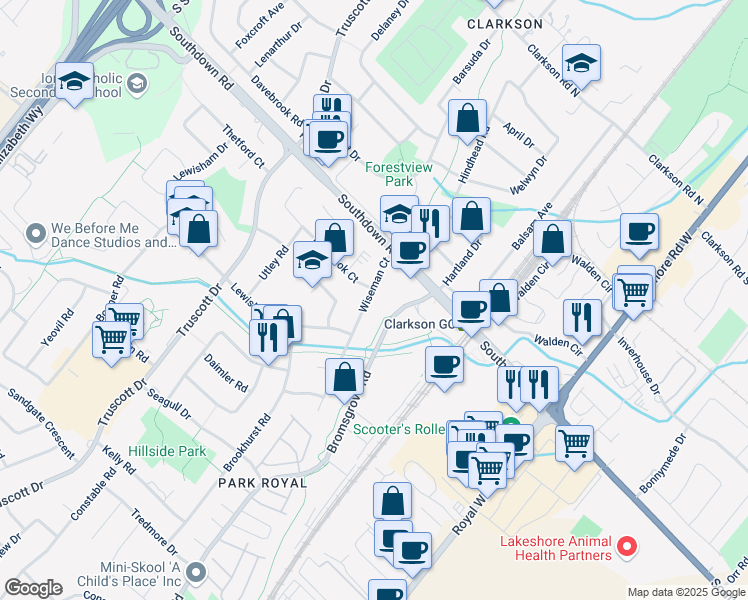 map of restaurants, bars, coffee shops, grocery stores, and more near 2156 Wiseman Court in Mississauga