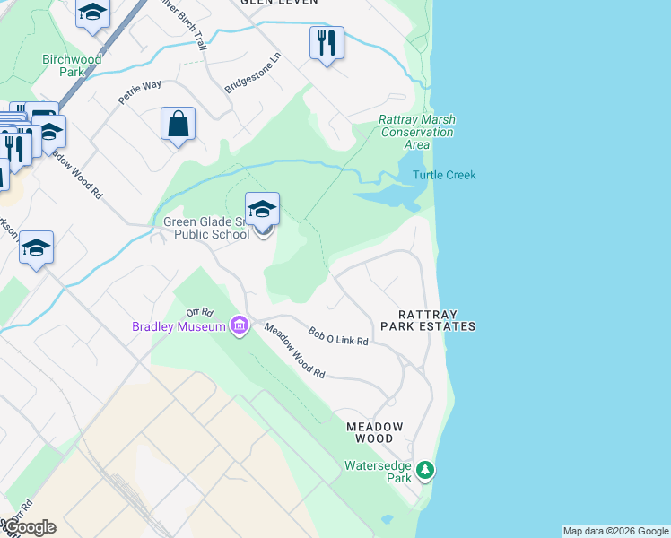 map of restaurants, bars, coffee shops, grocery stores, and more near 1290 Watersedge Road in Mississauga
