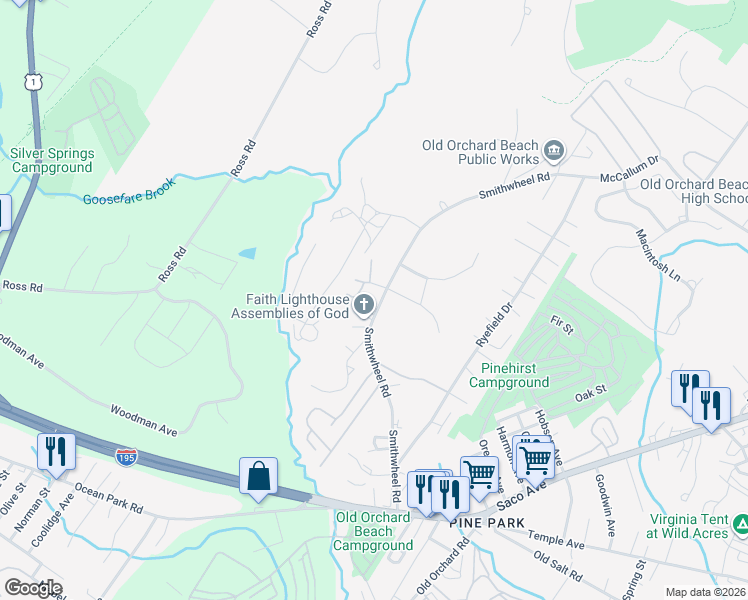 map of restaurants, bars, coffee shops, grocery stores, and more near 55 Smithwheel Road in Old Orchard Beach