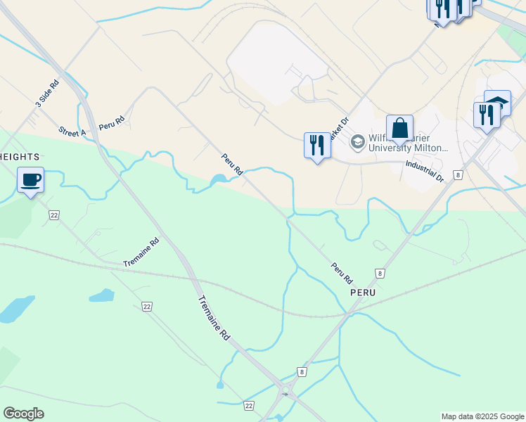 map of restaurants, bars, coffee shops, grocery stores, and more near 48 Peru Road in Milton