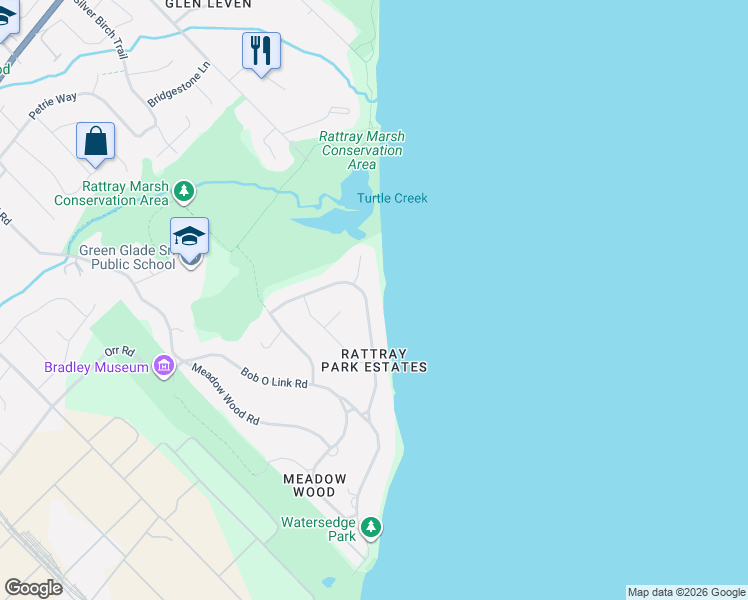 map of restaurants, bars, coffee shops, grocery stores, and more near 1400 Watersedge Road in Mississauga