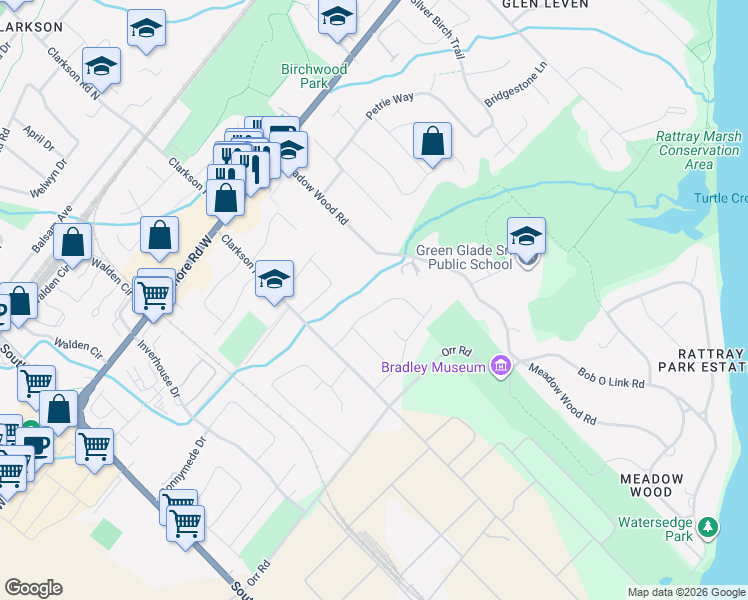 map of restaurants, bars, coffee shops, grocery stores, and more near 1697 Missenden Crescent in Mississauga