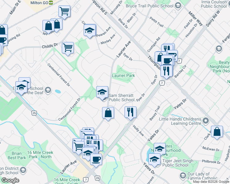 map of restaurants, bars, coffee shops, grocery stores, and more near 679 Harrison Road in Milton