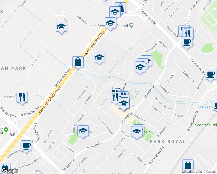 map of restaurants, bars, coffee shops, grocery stores, and more near 2408 Padstow Crescent in Mississauga
