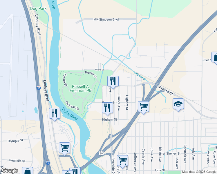 map of restaurants, bars, coffee shops, grocery stores, and more near 1170 Science Center Dr in Idaho Falls