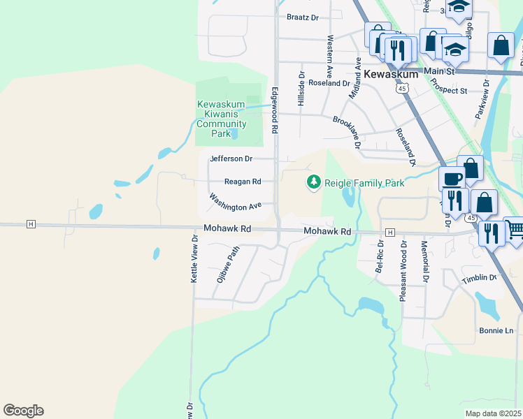 map of restaurants, bars, coffee shops, grocery stores, and more near 450 Washington Avenue in Kewaskum