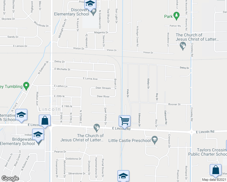 map of restaurants, bars, coffee shops, grocery stores, and more near 3944 Deer Stream in Idaho Falls