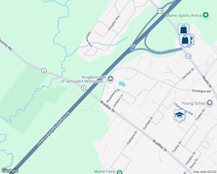 map of restaurants, bars, coffee shops, grocery stores, and more near 90A Shadagee Road in Saco