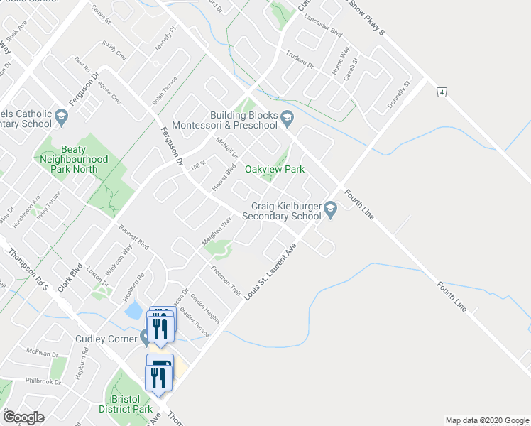 map of restaurants, bars, coffee shops, grocery stores, and more near 1003 Ferguson Drive in Milton