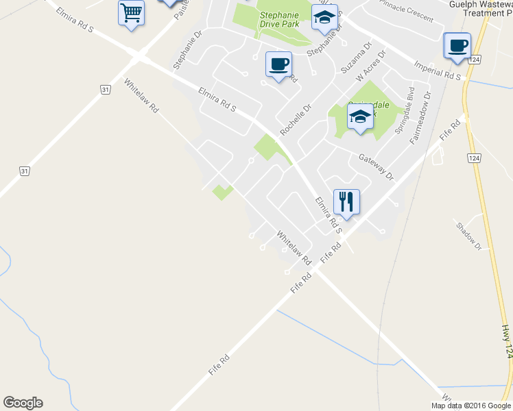 map of restaurants, bars, coffee shops, grocery stores, and more near 500 Whitelaw Road in Guelph