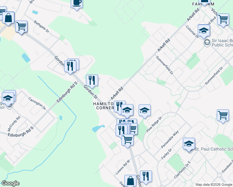 map of restaurants, bars, coffee shops, grocery stores, and more near 56 Arkell Rd in Guelph