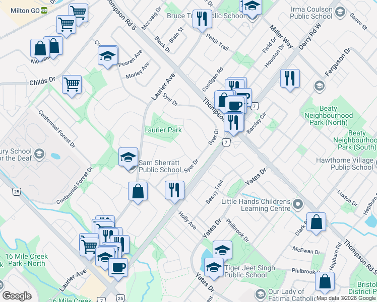 map of restaurants, bars, coffee shops, grocery stores, and more near 547 Conway Court in Milton