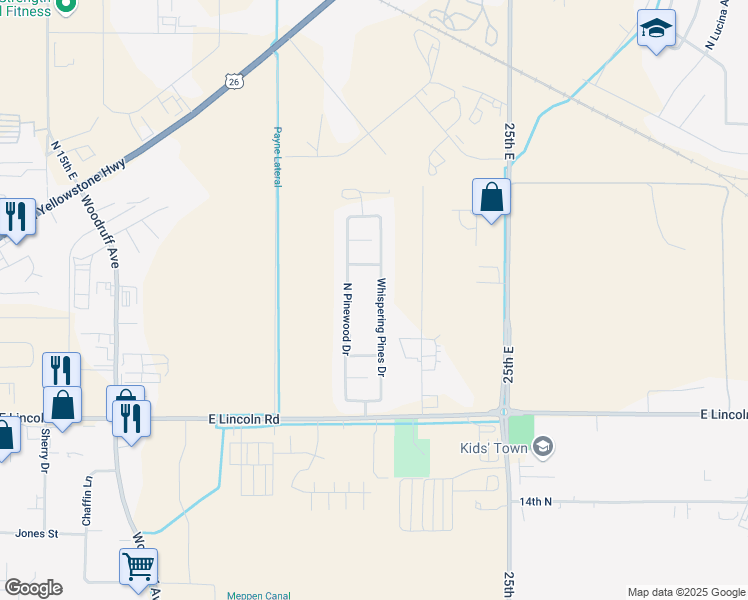 map of restaurants, bars, coffee shops, grocery stores, and more near 2085 Whispering Pines Drive in Idaho Falls