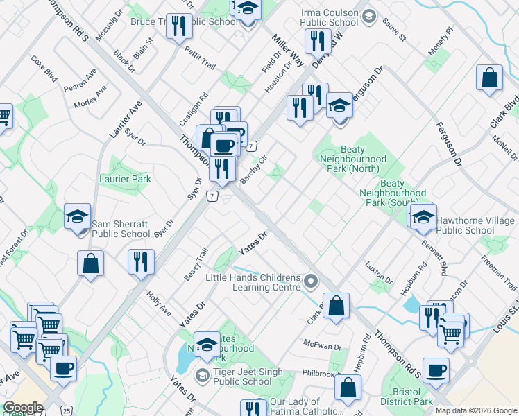 map of restaurants, bars, coffee shops, grocery stores, and more near 1000 Barclay Circle in Milton