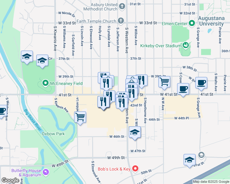 map of restaurants, bars, coffee shops, grocery stores, and more near 2208 West 41st Street in Sioux Falls