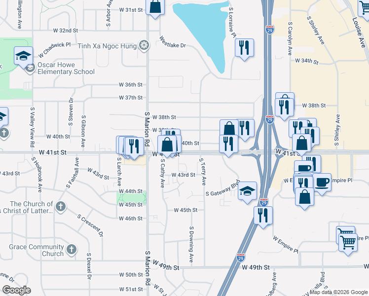 map of restaurants, bars, coffee shops, grocery stores, and more near 4806-5198 West 41st Street in Sioux Falls