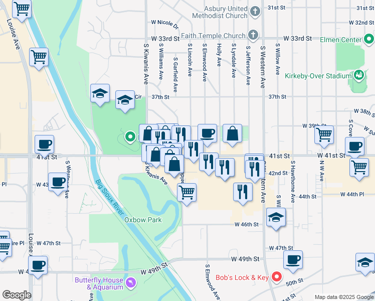 map of restaurants, bars, coffee shops, grocery stores, and more near 2600 West 41st Street in Sioux Falls