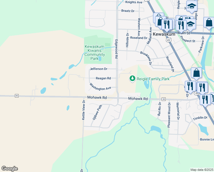 map of restaurants, bars, coffee shops, grocery stores, and more near 450 Washington Avenue in Kewaskum