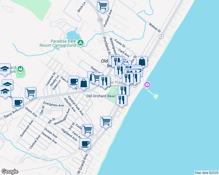 map of restaurants, bars, coffee shops, grocery stores, and more near 8 Heath Street in Old Orchard Beach