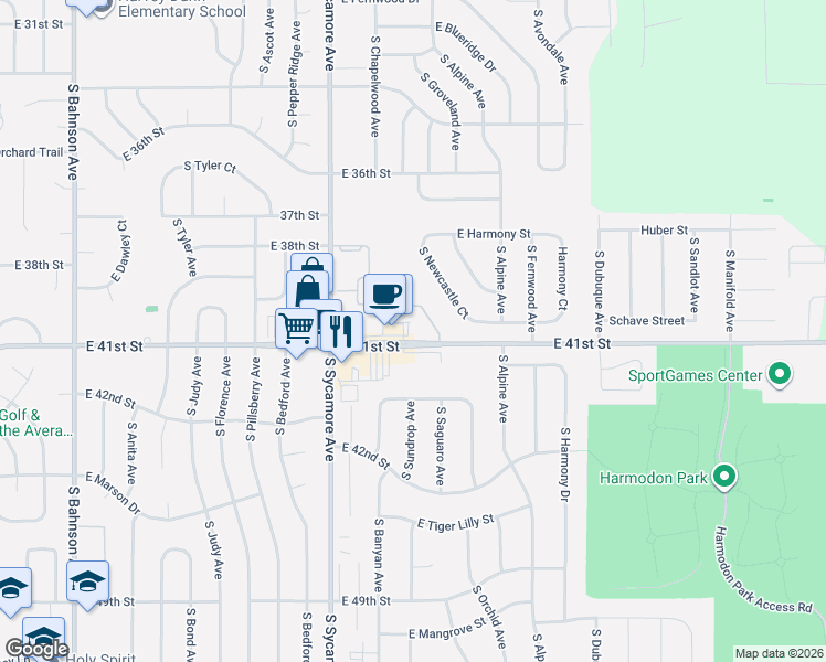 map of restaurants, bars, coffee shops, grocery stores, and more near 4615 East Pampas Place in Sioux Falls