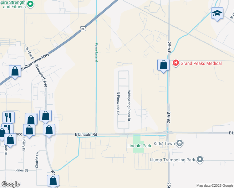 map of restaurants, bars, coffee shops, grocery stores, and more near 2107 North Pinewood Drive in Idaho Falls