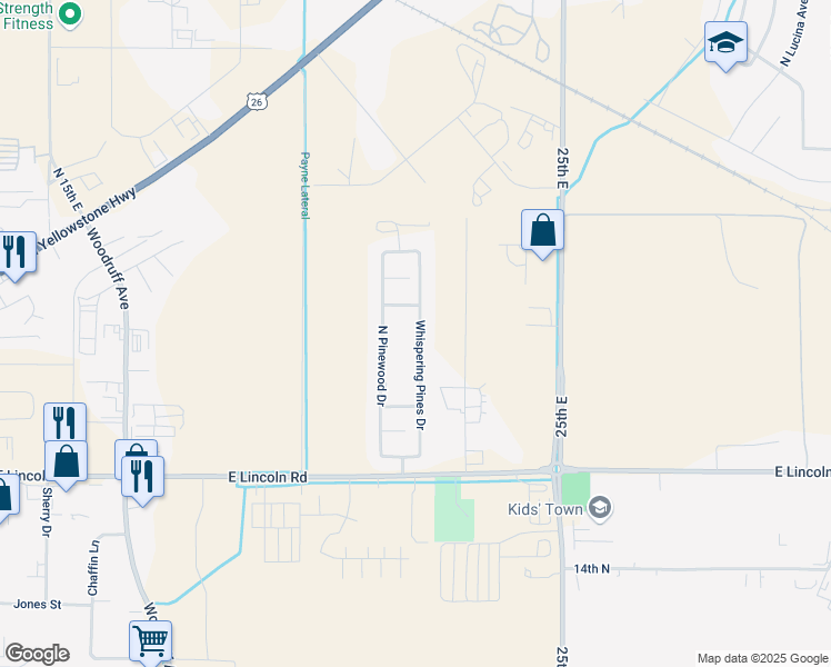 map of restaurants, bars, coffee shops, grocery stores, and more near 2085 Whispering Pines Drive in Idaho Falls