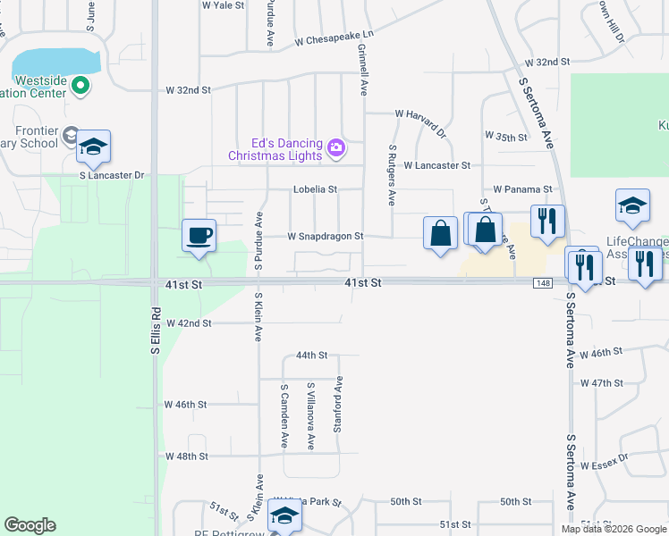 map of restaurants, bars, coffee shops, grocery stores, and more near 7300 West 41st Street in Sioux Falls