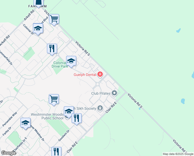 map of restaurants, bars, coffee shops, grocery stores, and more near in Guelph