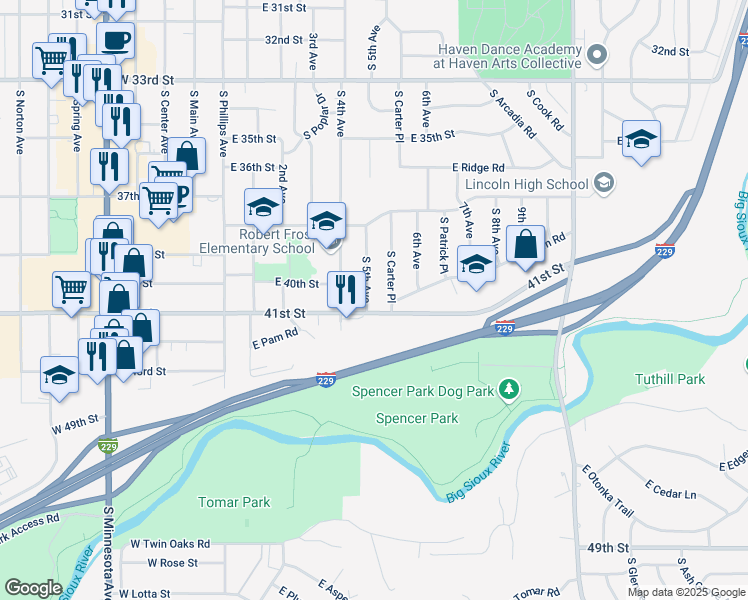map of restaurants, bars, coffee shops, grocery stores, and more near 3000-3298 South 5th Avenue in Sioux Falls