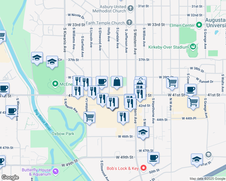 map of restaurants, bars, coffee shops, grocery stores, and more near 2310 West 41st Street in Sioux Falls