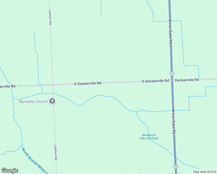 map of restaurants, bars, coffee shops, grocery stores, and more near 6755 East Deckerville Road in Decker
