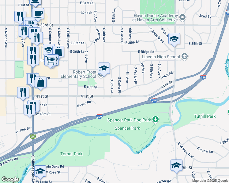 map of restaurants, bars, coffee shops, grocery stores, and more near 3000-3298 South 5th Avenue in Sioux Falls