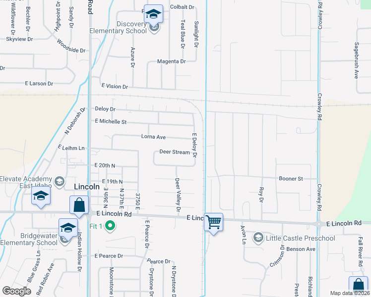 map of restaurants, bars, coffee shops, grocery stores, and more near 3944 Deer Stream in Idaho Falls
