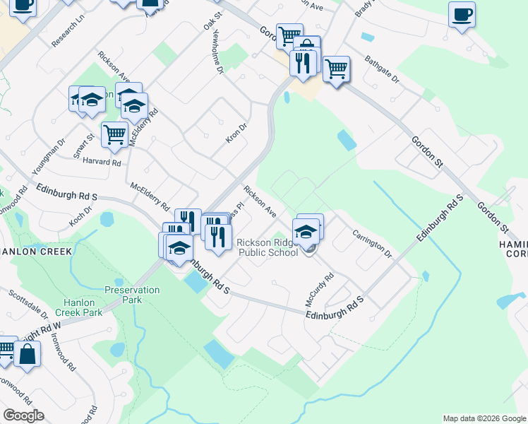 map of restaurants, bars, coffee shops, grocery stores, and more near 18 Sidney Crescent in Guelph